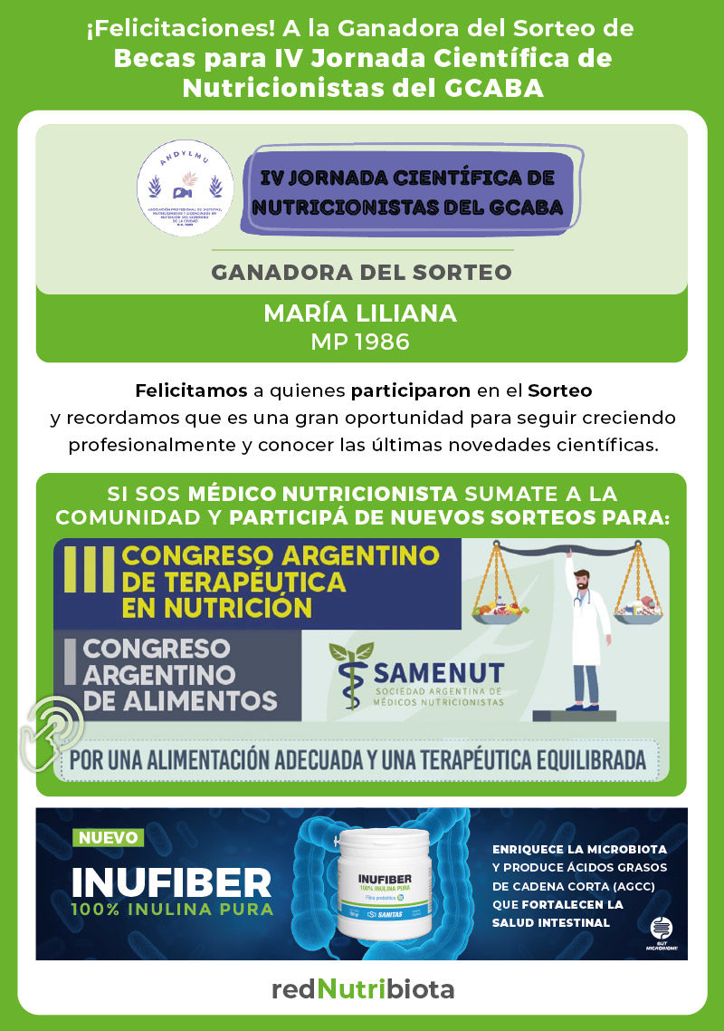 Ganadora del sorteo IV Jornada Cientifica Nutricionistas GCABA - RedNutribiota
