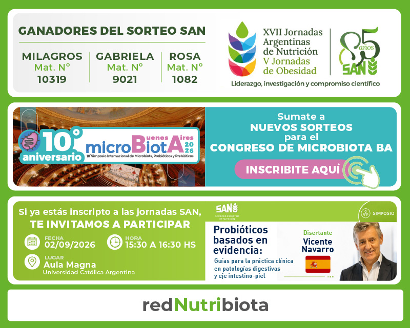 Ganadores sorteo SAN - XVII Jornadas Argentinas de Nutrición - V Jornadas de Obesidad - Nuevos sorteos Microbiota BA - Simposio - probióticos basados en evidencia - Vicente Navarro
