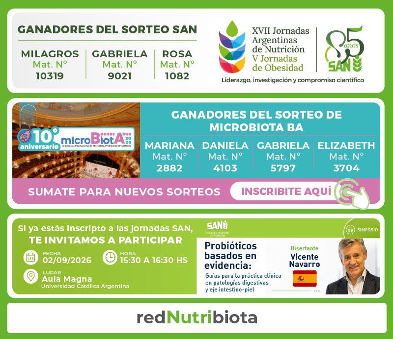 Ganadores sorteo SAN - XVII Jornadas Argentinas de Nutrición - V Jornadas de Obesidad - Ganadores Microbiota BA - Nuevos sorteos - Simposio - probióticos basados en evidencia - Vicente Navarro